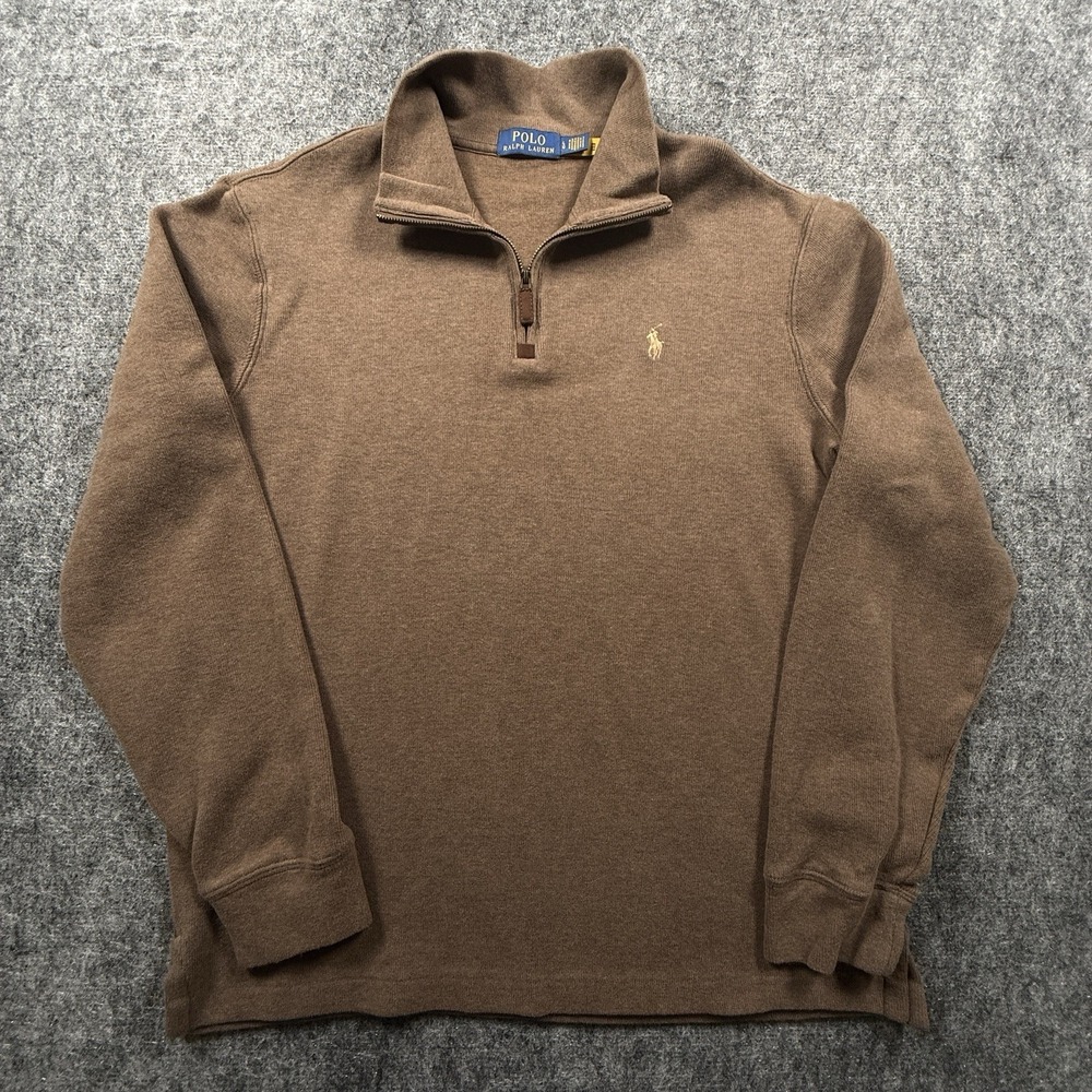 Polo Ralph Lauren Quarter Zip Pullover Mens L Brown Jersey Pony Logo